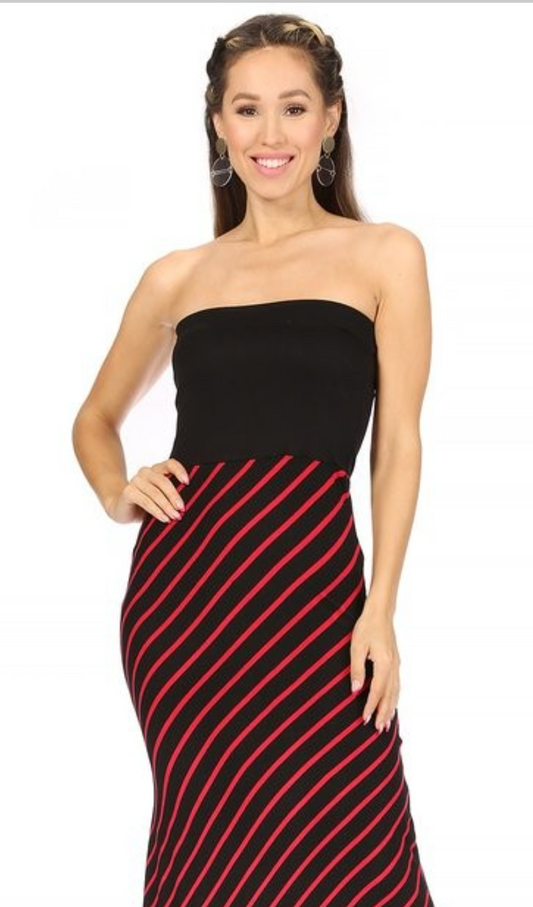 Women’s Strapless Contrast Stripe Knit Maxi Dress