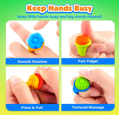 Swappable Sensory Fidget Rings – 5-Pack, Spinning Textured Tops, Random Colors & Designs
