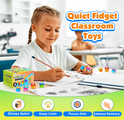 Swappable Sensory Fidget Rings – 5-Pack, Spinning Textured Tops, Random Colors & Designs