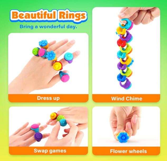 Swappable Sensory Fidget Rings – 5-Pack, Spinning Textured Tops, Random Colors & Designs