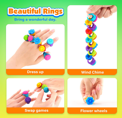 Swappable Sensory Fidget Rings – 5-Pack, Spinning Textured Tops, Random Colors & Designs