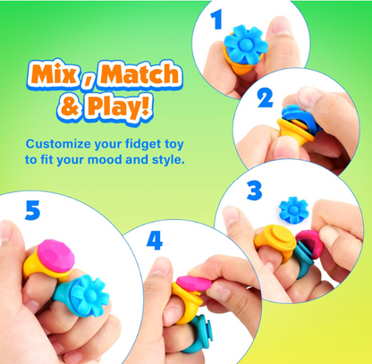 Swappable Sensory Fidget Rings – 5-Pack, Spinning Textured Tops, Random Colors & Designs