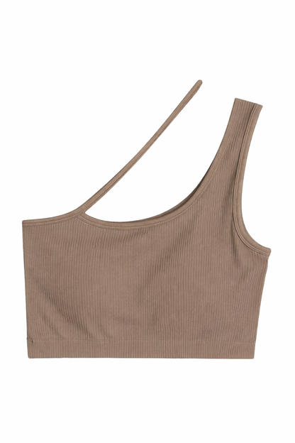 Women’s One Shoulder Ribbed Crop Top Stretch Tank - One Size Fits Most