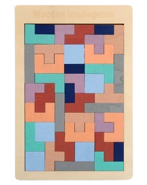 Safe Haven & CO Wooden Tetris Puzzle – Educational Brain Teaser Toy for Kids