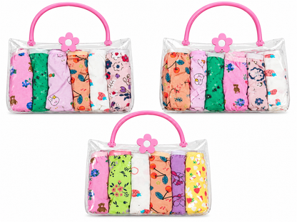 Girls’ Cotton Briefs 6-Pack – Assorted Prints in Clear Tote Bag