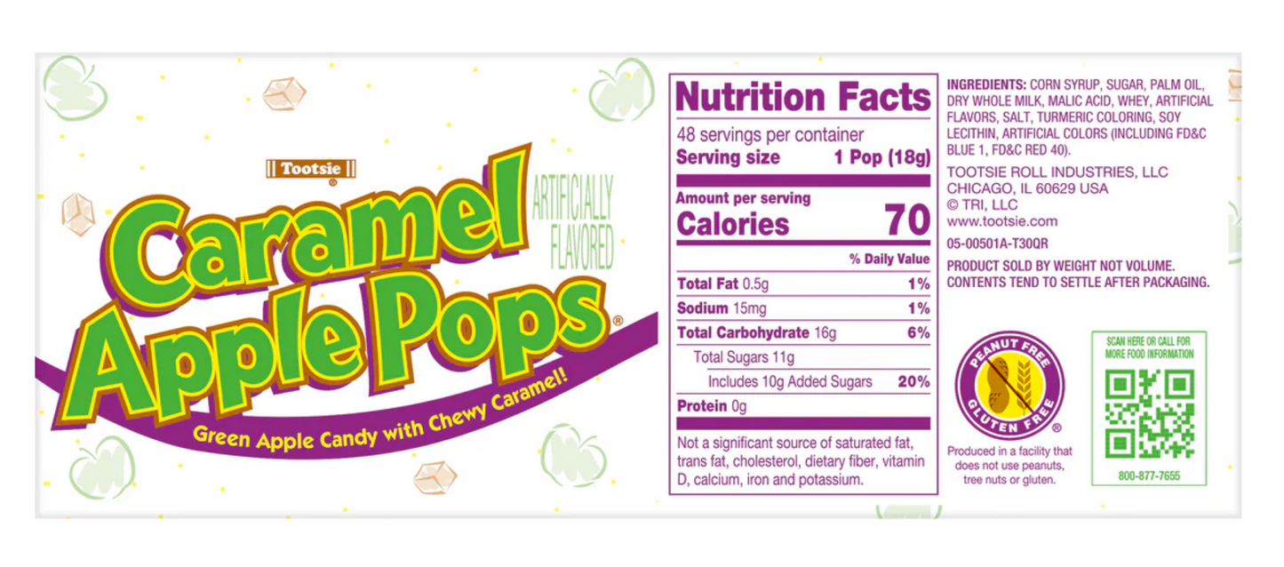 Tootsie Caramel Apple Pops 8-Pack, Green Apple Candy with Chewy Caramel – 0.625 oz Each