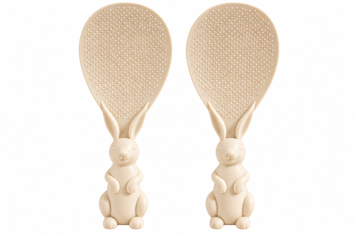 2-Pack Cute Bunny Rice Paddle Spoons – Nonstick Textured Rice Serving Scoops with Rabbit Handles