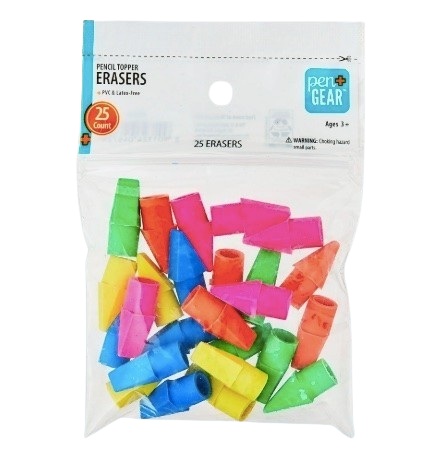 Pen+Gear Pencil Cap Erasers 2-Pack (25 Each) – Assorted Colors, Smudge-Free