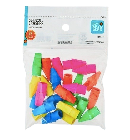 Pen+Gear Pencil Cap Erasers 2-Pack (25 Each) – Assorted Colors, Smudge-Free