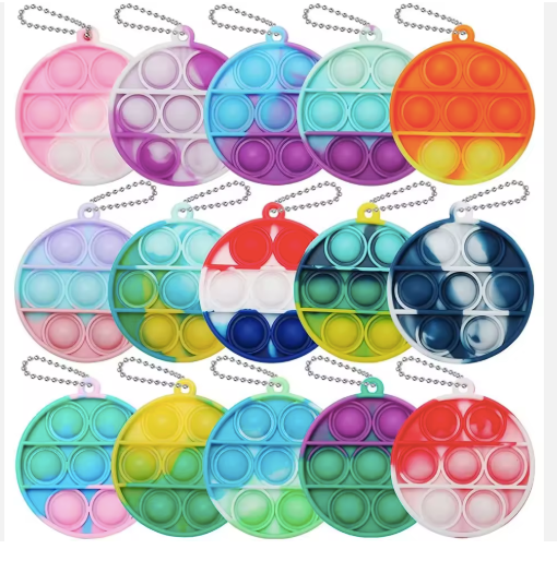 Mini Silicone Push Pop Bubble Fidget Toy Keychain – Compact 2" Round Design - 2 Pack