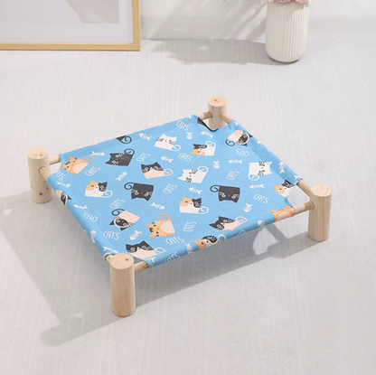 Wooden Frame Elevated Pet Hammock Bed – Breathable Summer Cot for Cats & Small Dogs