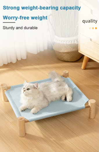 Wooden Frame Elevated Pet Hammock Bed – Breathable Summer Cot for Cats & Small Dogs