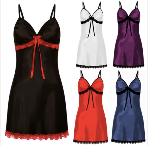 Women's Satin Lace Nightgown – Short Sleepwear Chemise
