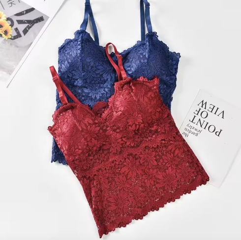 Women's Elegant Floral Lace Wireless Bralette – Padded, Comfortable, & Sexy Camisole Style