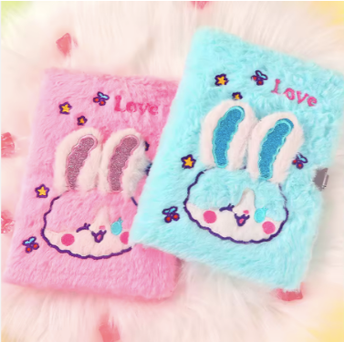 Plush Lock Diary Notebook for Girls – Cute Furry Journal with Lock