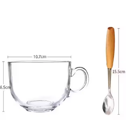 Glass Mug with Wooden Lid & Spoon