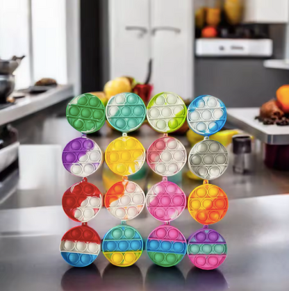 Mini Silicone Push Pop Bubble Fidget Toy Keychain – Compact 2" Round Design - 2 Pack