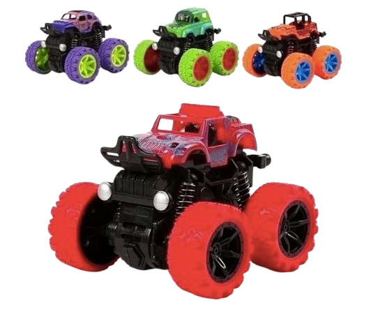 Safe Haven & CO Children's 4WD Inertia Stunt Monster Trucks – Pull-Back Off-Road Vehicle Toy