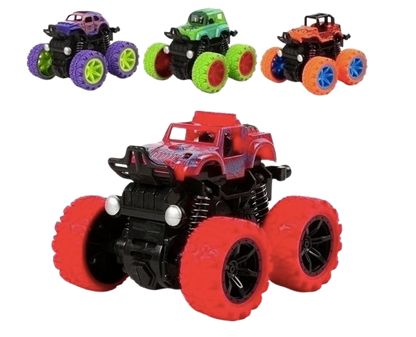 Safe Haven & CO Children's 4WD Inertia Stunt Monster Trucks – Pull-Back Off-Road Vehicle Toy