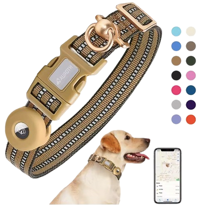Nylon Soft Adjustable Dog Training Collar with AirTag Holder