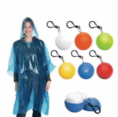 Portable Disposable Emergency Rain Poncho with Keychain Ball Case