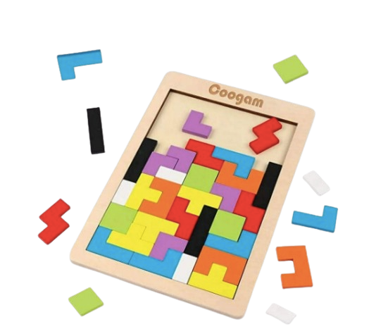 Safe Haven & CO Wooden Tetris Puzzle – Educational Brain Teaser Toy for Kids