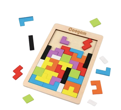 Safe Haven & CO Wooden Tetris Puzzle – Educational Brain Teaser Toy for Kids