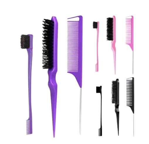 Safe Haven & CO 3PC Hair Styling Comb Set – Edge Brush, Teasing Comb & Rat Tail Comb
