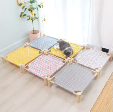 Wooden Frame Elevated Pet Hammock Bed – Breathable Summer Cot for Cats & Small Dogs
