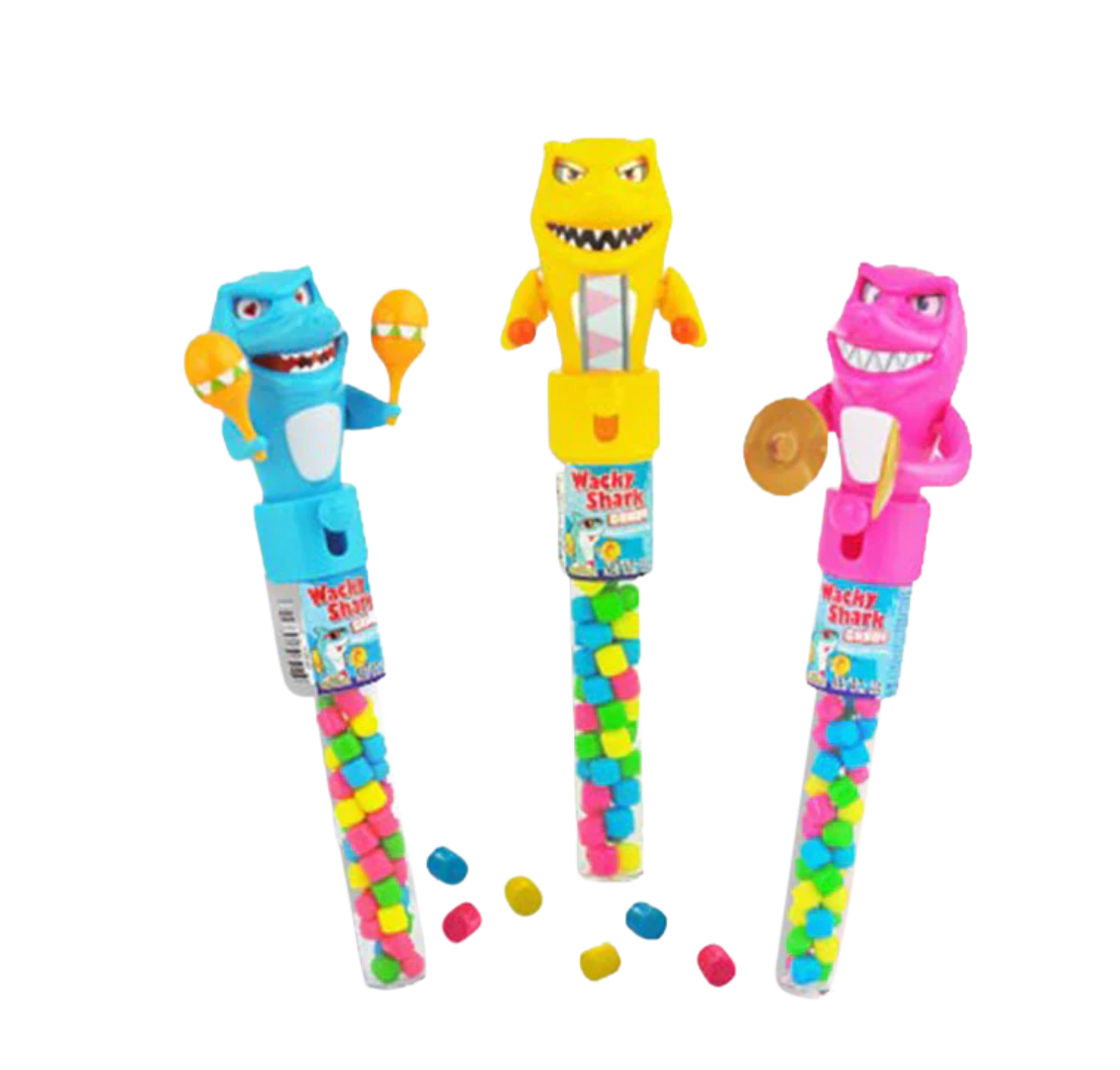 Wacky Shark Candy Toy Dispenser – 3 Pack Assorted Colors