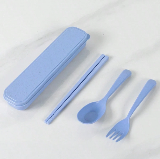 Eco-Friendly Wheat Straw Portable Utensil Set – Travel Chopsticks, Spoon & Fork in Compact Case