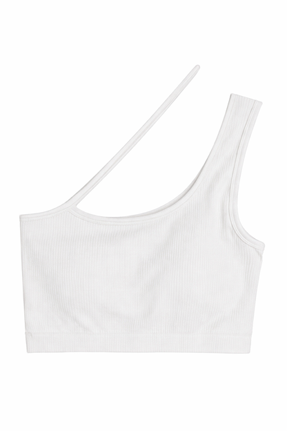 Women’s One Shoulder Ribbed Crop Top Stretch Tank - One Size Fits Most