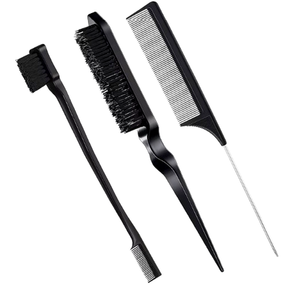 Safe Haven & CO 3PC Hair Styling Comb Set – Edge Brush, Teasing Comb & Rat Tail Comb