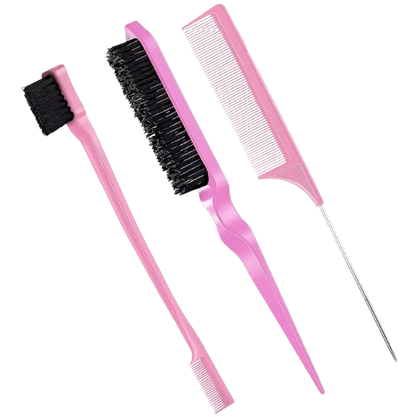 Safe Haven & CO 3PC Hair Styling Comb Set – Edge Brush, Teasing Comb & Rat Tail Comb