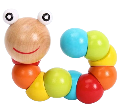 Safe Haven & CO Wooden Flexible Caterpillar Toy – Colorful Sensory Learning Toy