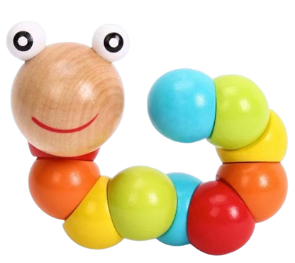 Safe Haven & CO Wooden Flexible Caterpillar Toy – Colorful Sensory Learning Toy