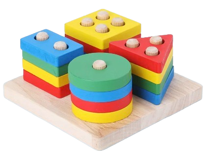 Safe Haven & CO Wooden Shape Sorting Puzzle – Geometric Stacking Educational Toy for Toddlers