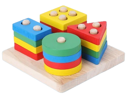 Safe Haven & CO Wooden Shape Sorting Puzzle – Geometric Stacking Educational Toy for Toddlers
