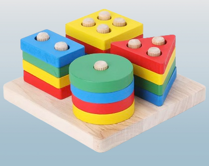 Wooden Shape Sorting Puzzle – Geometric Stacking Educational Toy for Toddlers