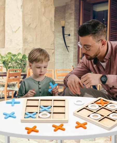 Wooden Tic Tac Toe Game – Classic Interactive XO Board Game for Kids and Families