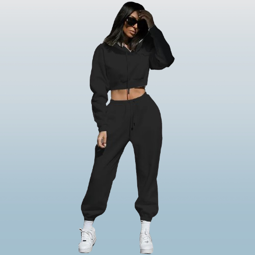 Women’s Casual Fleece-Lined Two-Piece Tracksuit Set – Hoodie & Jogger Pants