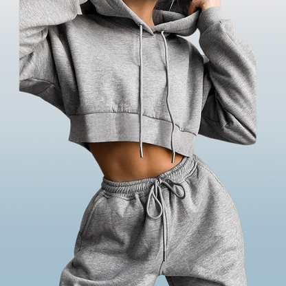 Women’s Casual Fleece-Lined Two-Piece Tracksuit Set – Hoodie & Jogger Pants