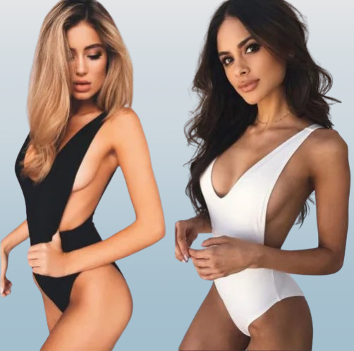 Women’s Sexy V-Neck Backless One-Piece Swimsuit