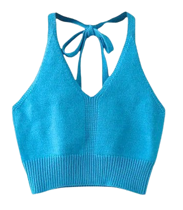 Women’s Knitted Halter Crop Top – Solid Color, Stretch Fit, One Size