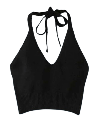 Women’s Knitted Halter Crop Top – Solid Color, Stretch Fit, One Size