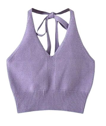 Women’s Knitted Halter Crop Top – Solid Color, Stretch Fit, One Size
