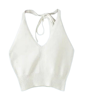 Women’s Knitted Halter Crop Top – Solid Color, Stretch Fit, One Size