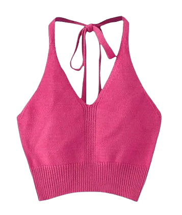 Women’s Knitted Halter Crop Top – Solid Color, Stretch Fit, One Size