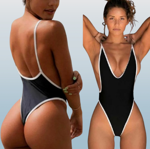 Women’s Solid Color High-Cut One-Piece Swimsuit – Spaghetti Strap