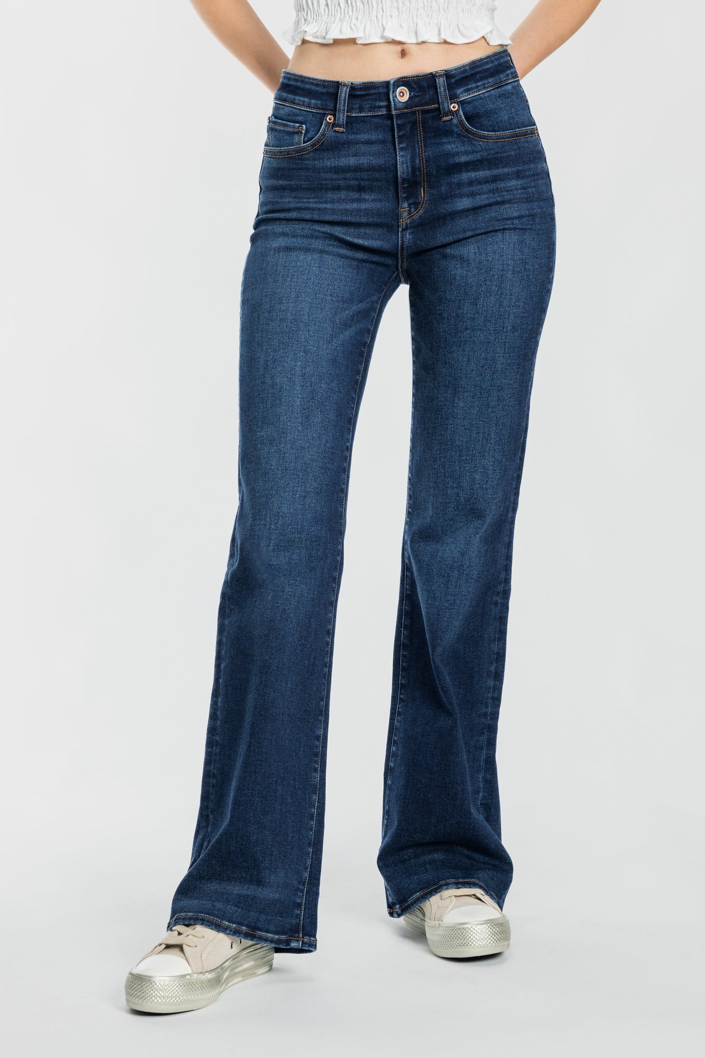 High Rise Slim Wide Leg Jeans with 3D Resin Whisker